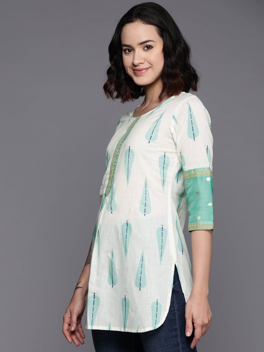 Ahalyaa Printed Embroidered Ethnic Tunic - Distacart