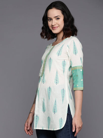 Ahalyaa Printed Embroidered Ethnic Tunic - Distacart