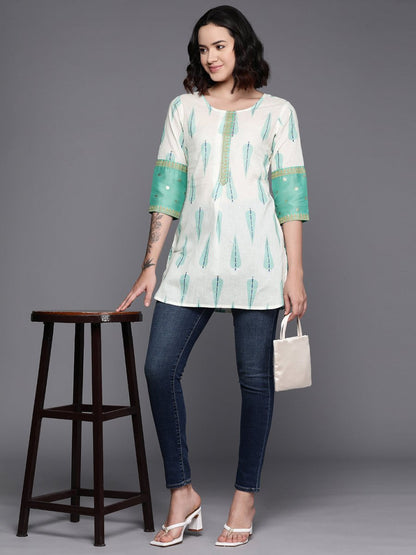 Ahalyaa Printed Embroidered Ethnic Tunic - Distacart