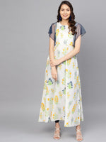 Thumbnail for Ahalyaa Women White & Yellow Printed A-Line Kurta