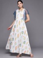 Thumbnail for Ahalyaa Women White & Blue Printed A-Line Kurta - Distacart