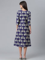 Thumbnail for Ahalyaa Women Navy Blue & Off White Pure Cotton Printed Angrakha Beautiful Kurta