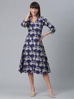 Thumbnail for Ahalyaa Women Navy Blue & Off White Pure Cotton Printed Angrakha Beautiful Kurta