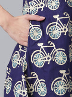 Thumbnail for Ahalyaa Women Navy Blue & Off White Pure Cotton Printed Angrakha Beautiful Kurta
