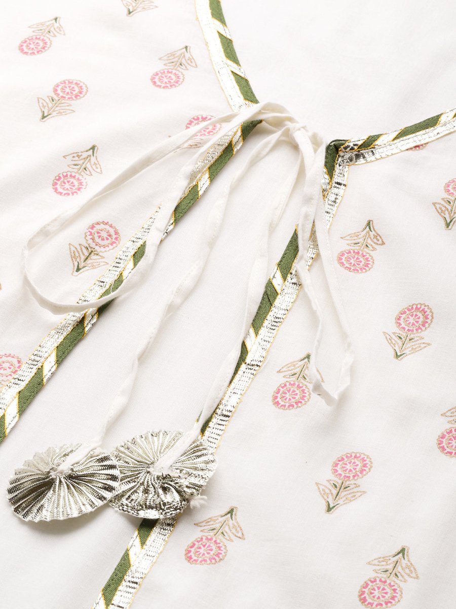 Ahalyaa Off White & Pink Floral Print A-Line Midi Dress - Distacart