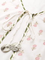 Thumbnail for Ahalyaa Off White & Pink Floral Print A-Line Midi Dress - Distacart
