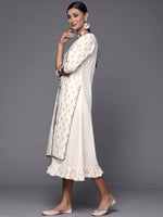 Thumbnail for Ahalyaa Off White & Pink Floral Print A-Line Midi Dress - Distacart
