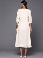 Thumbnail for Ahalyaa Off White & Pink Floral Print A-Line Midi Dress - Distacart