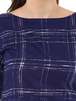 Thumbnail for Ahalyaa Women Blue Checked A-Line Asymmetric Kurta - Distacart