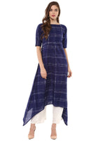 Thumbnail for Ahalyaa Women Blue Checked A-Line Asymmetric Kurta - Distacart