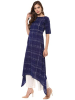 Thumbnail for Ahalyaa Women Blue Checked A-Line Asymmetric Kurta - Distacart