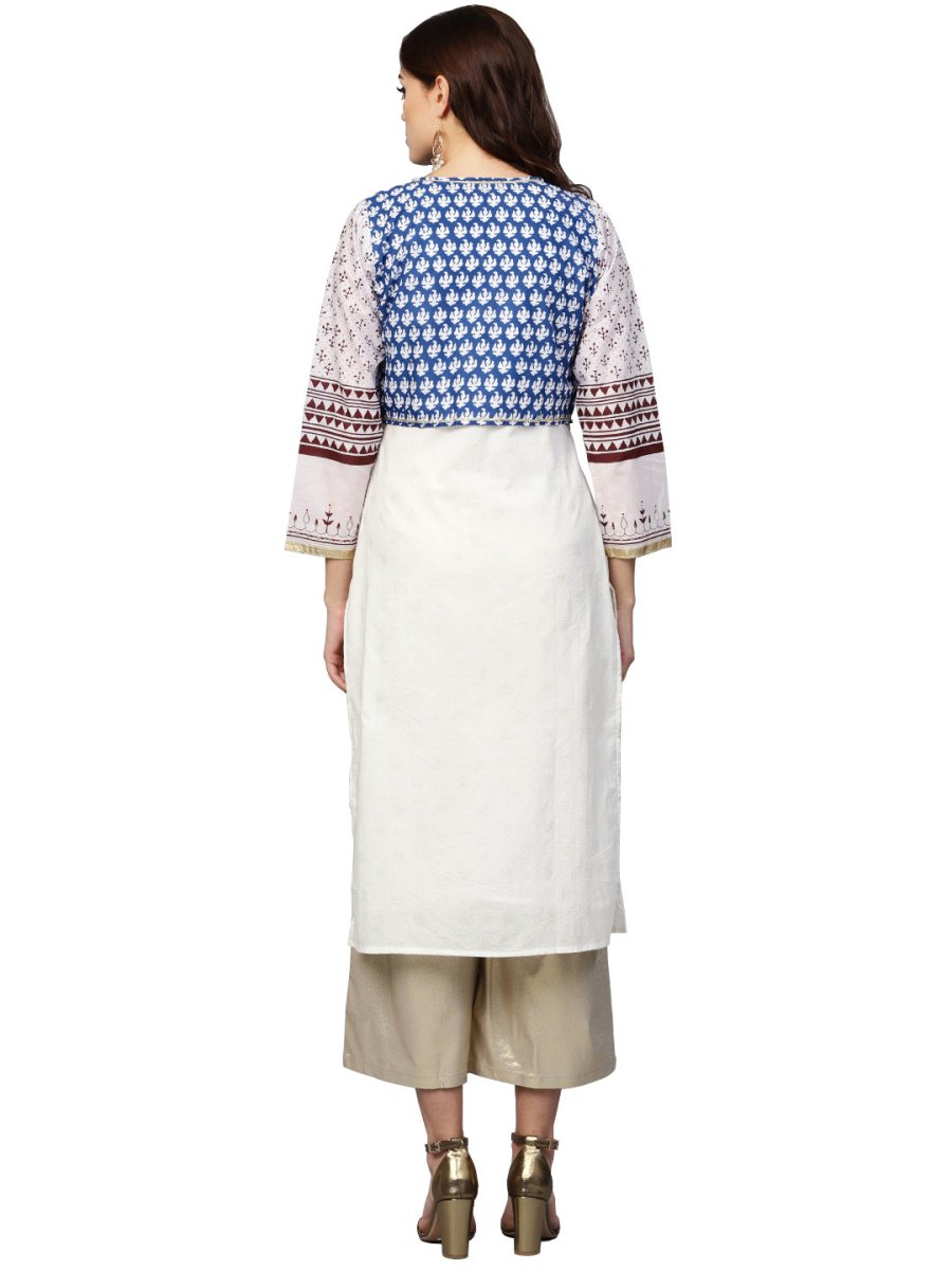 Ahalyaa Printed Straight Cotton Blend Kurta with koti Jacket