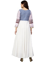 Thumbnail for Ahalyaa White And Blue Printed Flare Cotton Jacket Kurta For Women