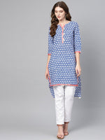 Thumbnail for Ahalyaa Women Blue & White Printed High-Low Straight Kurta