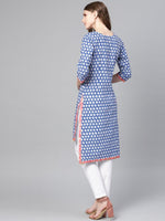Thumbnail for Ahalyaa Women Blue & White Printed High-Low Straight Kurta