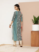 Thumbnail for Ahalyaa Women Green & Pink Floral Printed Gotta Patti Floral Crepe Kurta - Distacart