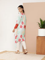 Thumbnail for Ahalyaa Women Turquoise Blue & Red Floral Printed Gotta Patti Floral Crepe Kurta - Distacart