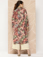 Thumbnail for Ahalyaa Women Brown & Orange Floral Printed Crepe Kurta - Distacart