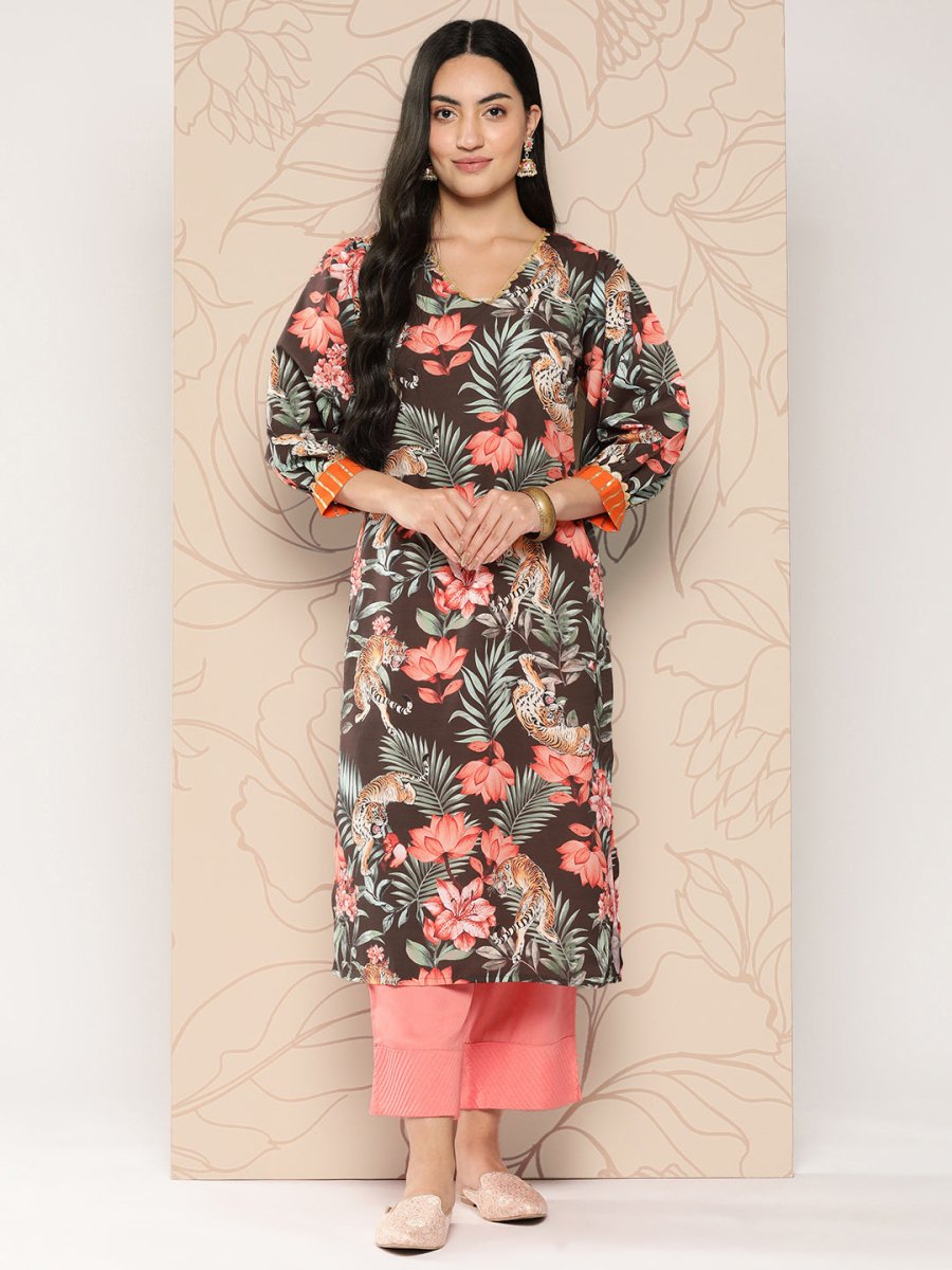 Ahalyaa Women Floral Printed Gotta Patti Crepe Kurta - Distacart