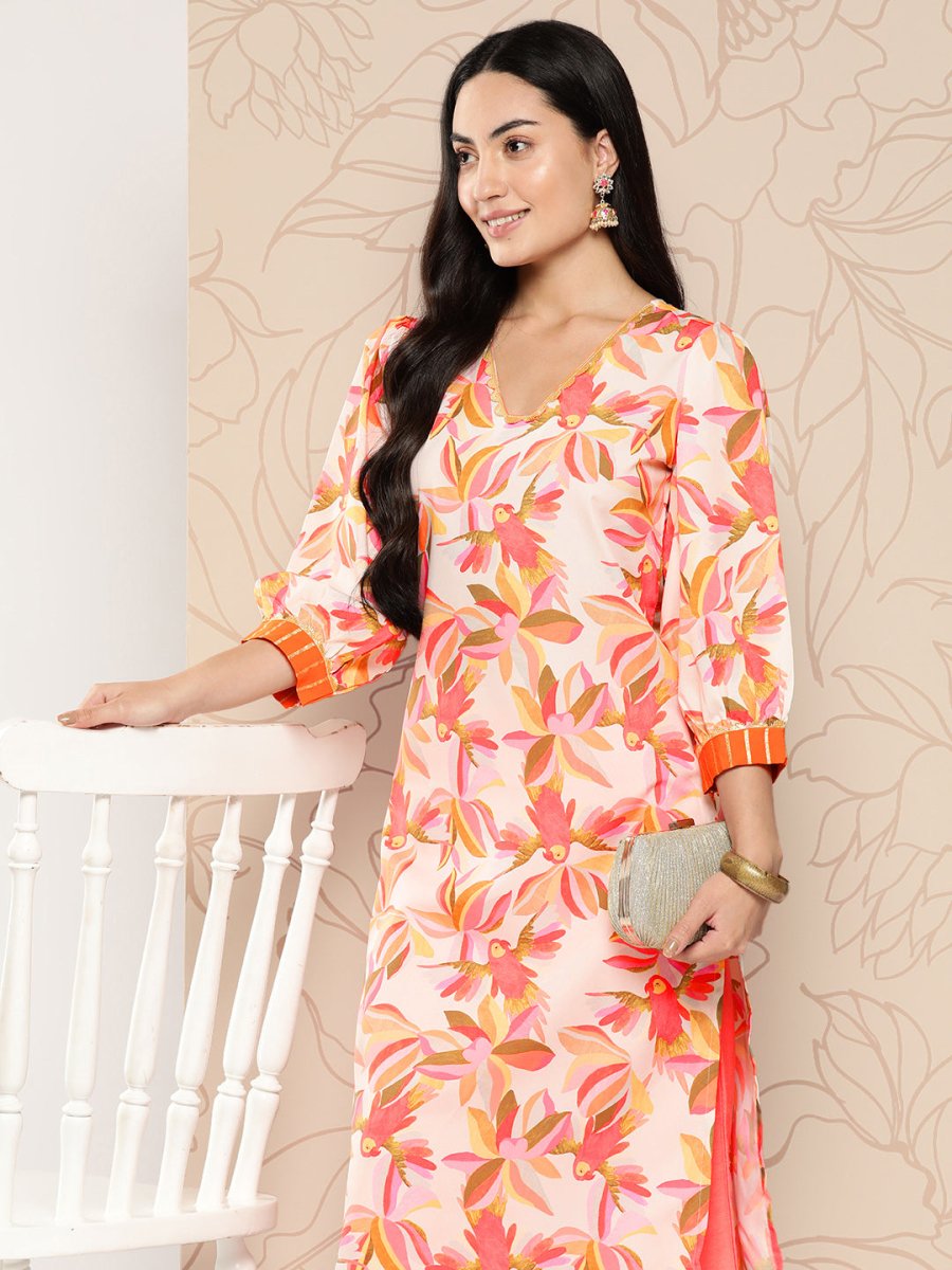 Ahalyaa Women Floral Printed Gotta Patti Crepe Kurta - Distacart