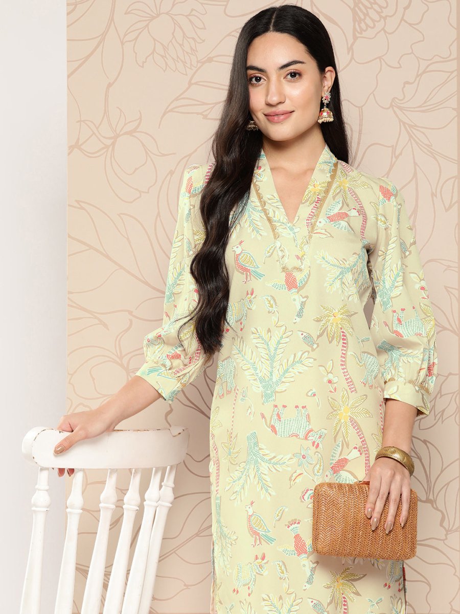 Ahalyaa Women Floral Printed Gotta Patti Crepe Kurta - Distacart