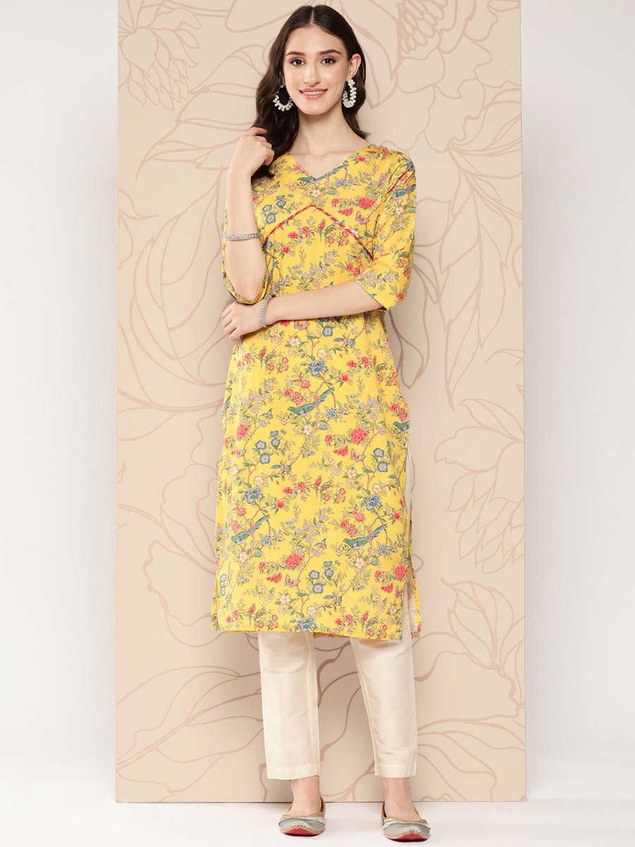 Ahalyaa Women Floral Printed Gotta Patti Crepe Kurta - Distacart