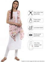 Thumbnail for Ahalyaa White & Pink Floral Scarf Cape Attached Straight Kurta