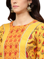 Thumbnail for Ahalyaa Women Yellow & Orange Printed Flared Maxi Dress - Distacart