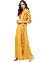Thumbnail for Ahalyaa Women Yellow & Orange Printed Flared Maxi Dress - Distacart