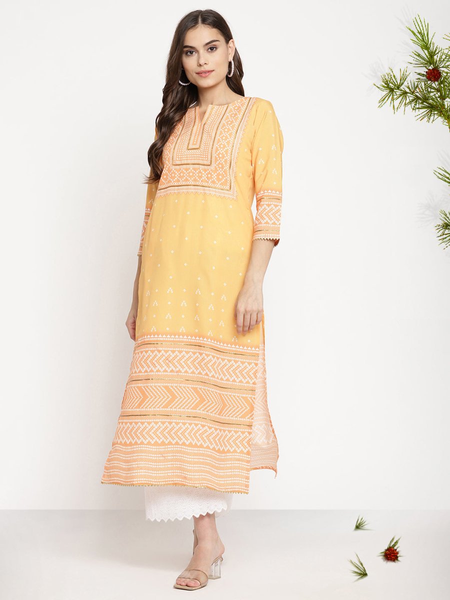 Ahalyaa Women Yellow Crepe Digital Print Kurti
