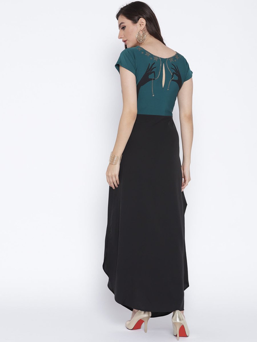 Ahalyaa Women Black & Green Colourblocked A-Line Kurta - Distacart