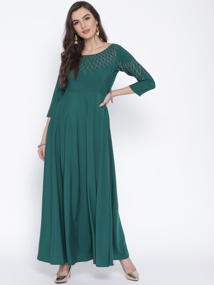 Ahalyaa Women Green Solid Beautiful Maxi Dress