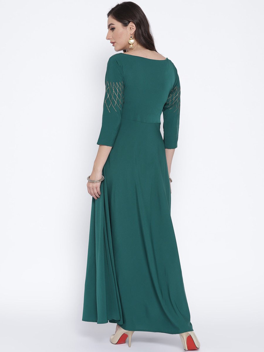 Ahalyaa Women Green Solid Beautiful Maxi Dress