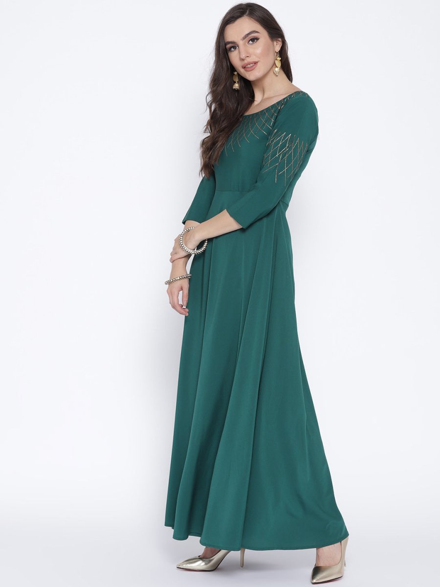 Ahalyaa Women Green Solid Beautiful Maxi Dress