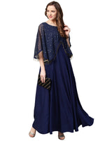 Thumbnail for Ahalyaa Women Navy Blue Solid A-Line Layered Beautiful Kurta