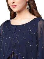 Thumbnail for Ahalyaa Women Navy Blue Solid A-Line Layered Beautiful Kurta