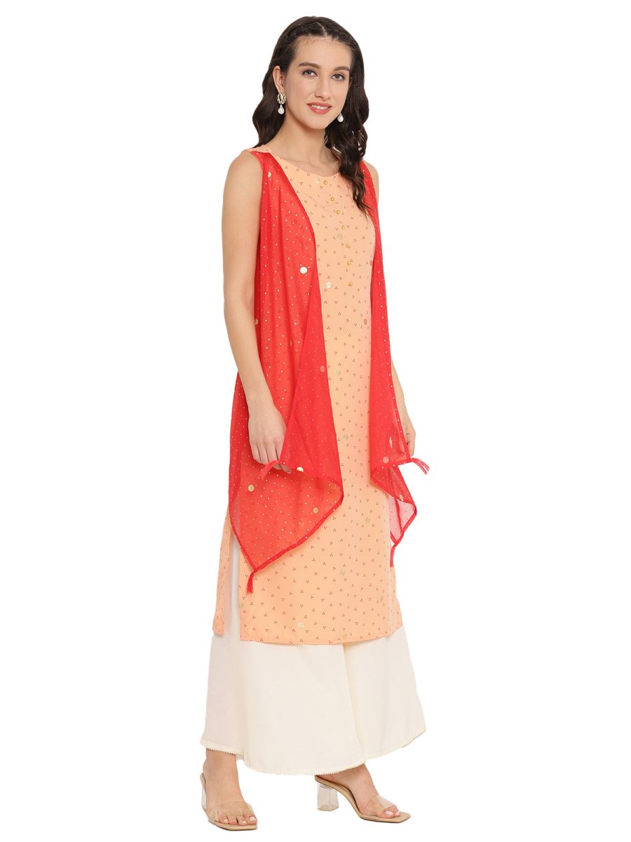 Ahalyaa Printed Kurta With Attached Shrug