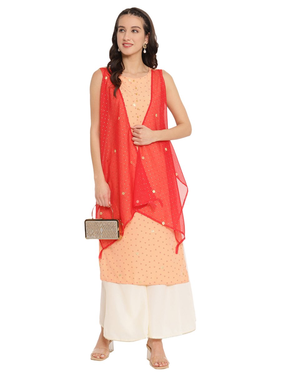 Ahalyaa Printed Kurta With Attached Shrug