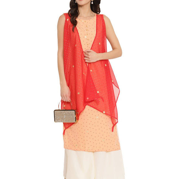 Ahalyaa Printed Kurta With Attached Shrug