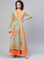 Thumbnail for Ahalyaa Women Orange & Gold Ethnic Kurta Dress