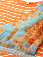 Thumbnail for Ahalyaa Women Orange & Gold Ethnic Kurta Saree Dress