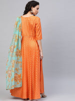 Thumbnail for Ahalyaa Women Orange & Gold Ethnic Kurta Saree Dress