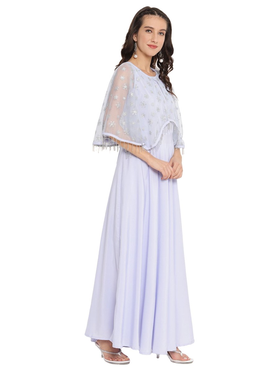 Ahalyaa Women Blue & Silver Printed Maxi Dress