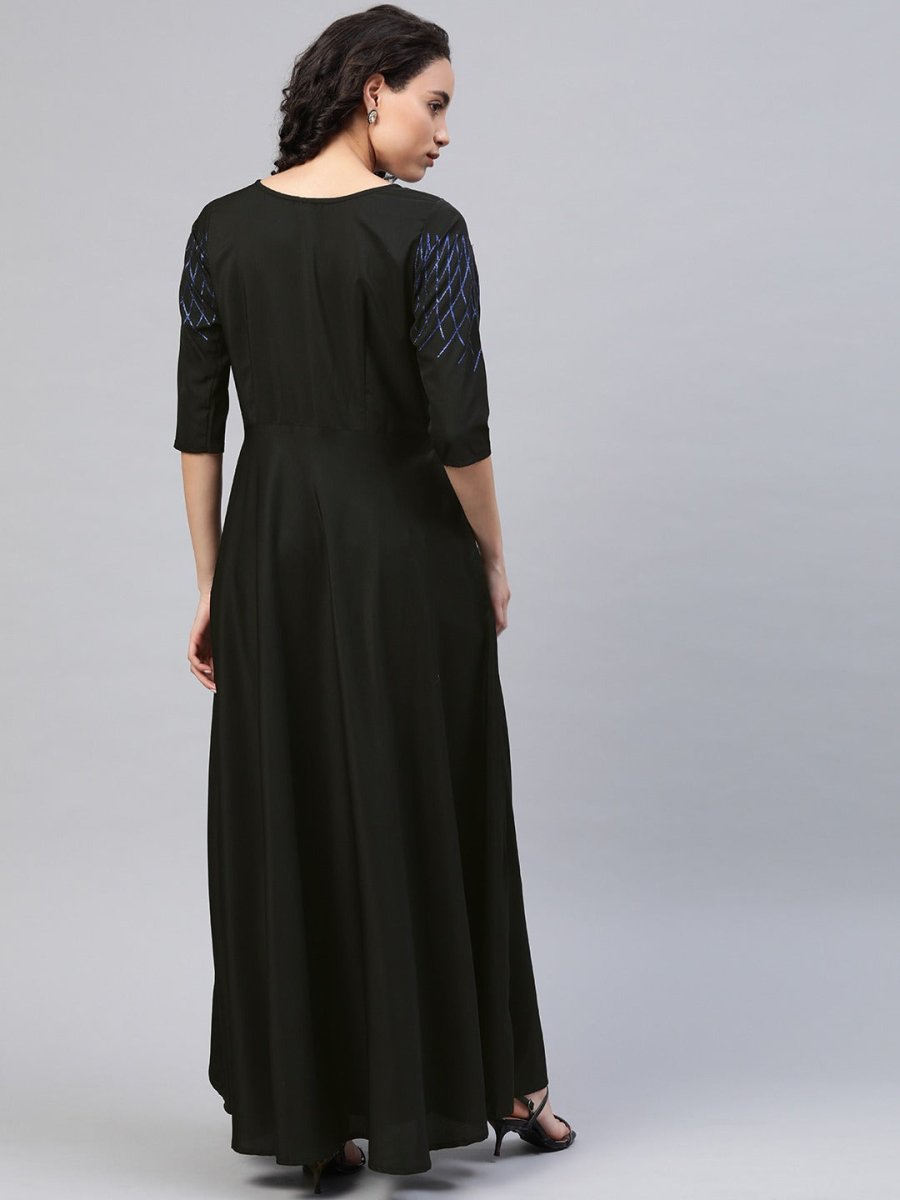 Ahalyaa Women Black Long Flared Kurta Dress