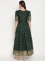 Thumbnail for Ahalyaa Women Beautiful Green Print Work Chanderi Silk Anarkali Kurta