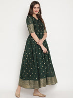 Thumbnail for Ahalyaa Women Beautiful Green Print Work Chanderi Silk Anarkali Kurta