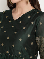 Thumbnail for Ahalyaa Women Beautiful Green Print Work Chanderi Silk Anarkali Kurta