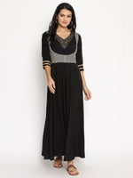 Thumbnail for Ahalyaa Womens Black Colored Digital Chevron Print Kurta - Distacart
