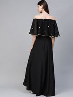 Thumbnail for Ahalyaa Women Black & Golden Foil Printed Detail Off-Shoulder Layered Maxi Dress