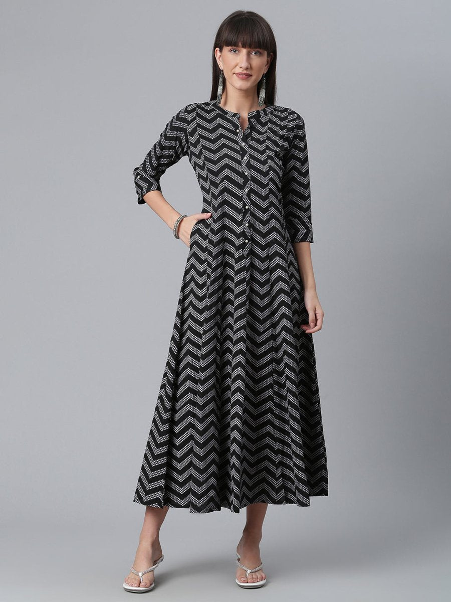 Ahalyaa Crepe Black Printed Kurta